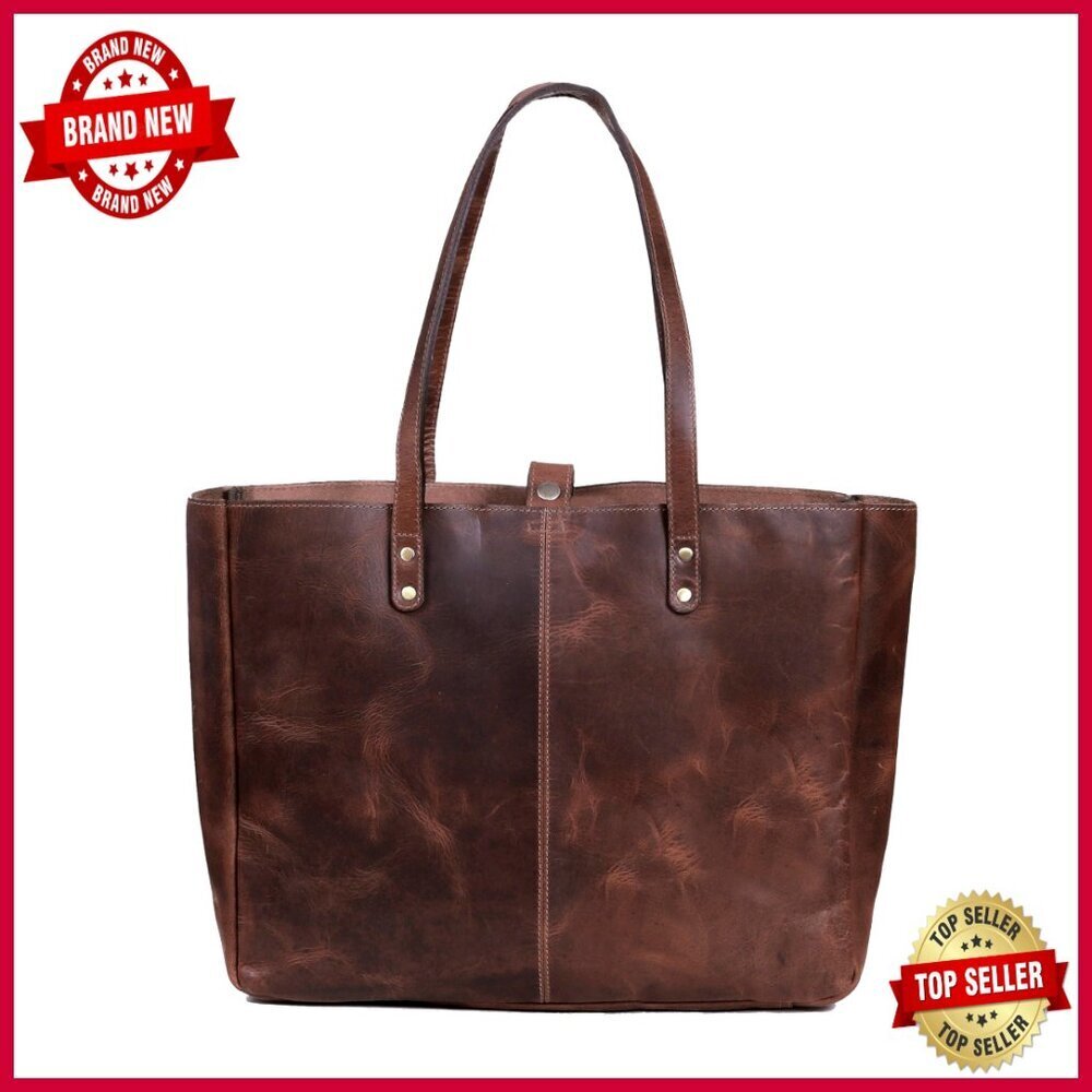 Large Genuine Leather Tote Bag for Work Travel Laptop Shoulder Handbag